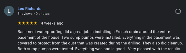 400th Google Review for Basement Waterproofing Specialists