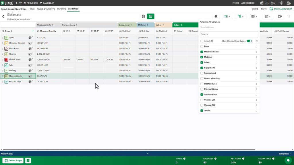 Quantity Breakouts by Measurement Inputs