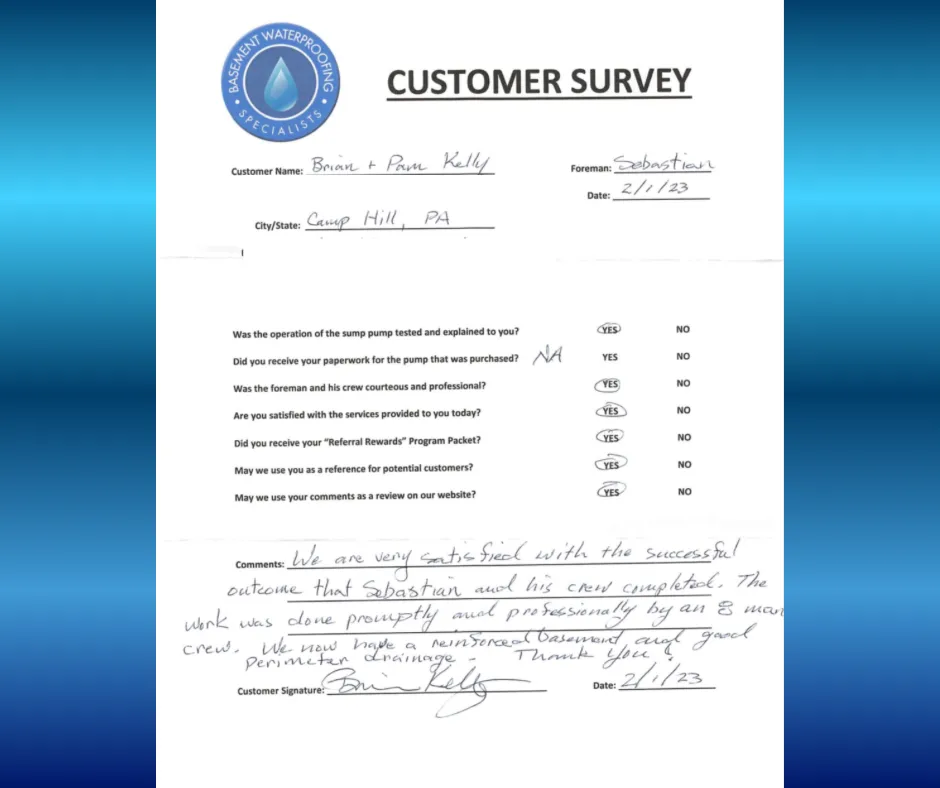 Basement Reinforcement and Perimeter Drainage Completed in Camp Hill, PA –