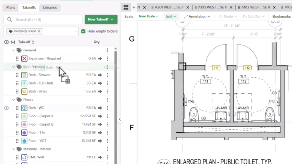 Drag and Drop Takeoffs to set Tag Values